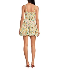 ASTR the Label Keyla Novelty Print Square Neck Rope Trim Bubble Hem Drop Waist Dress