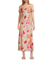 ASTR the Label Kitura Watercolor Print Cowl Neck Cold Shoulder Dress