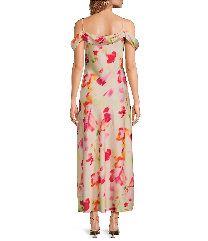 ASTR the Label Kitura Watercolor Print Cowl Neck Cold Shoulder Dress