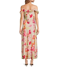 ASTR the Label Kitura Watercolor Print Cowl Neck Cold Shoulder Dress