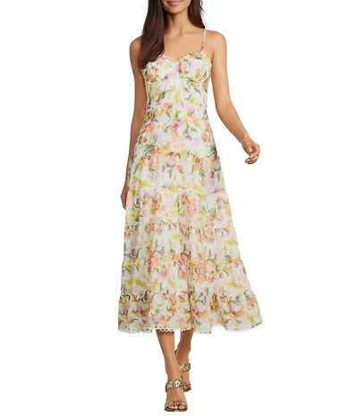 ASTR the Label Lianna Floral Printed Sweetheart Neck Sleeveless A-Line Midi Dress