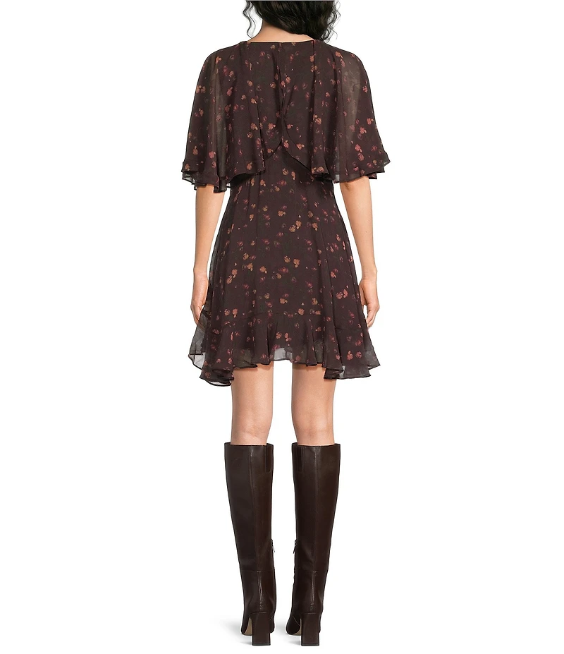 ASTR the Label Lilah Floral Print V-Neck Short Sleeve Flounce Hem Chiffon Mini Dress