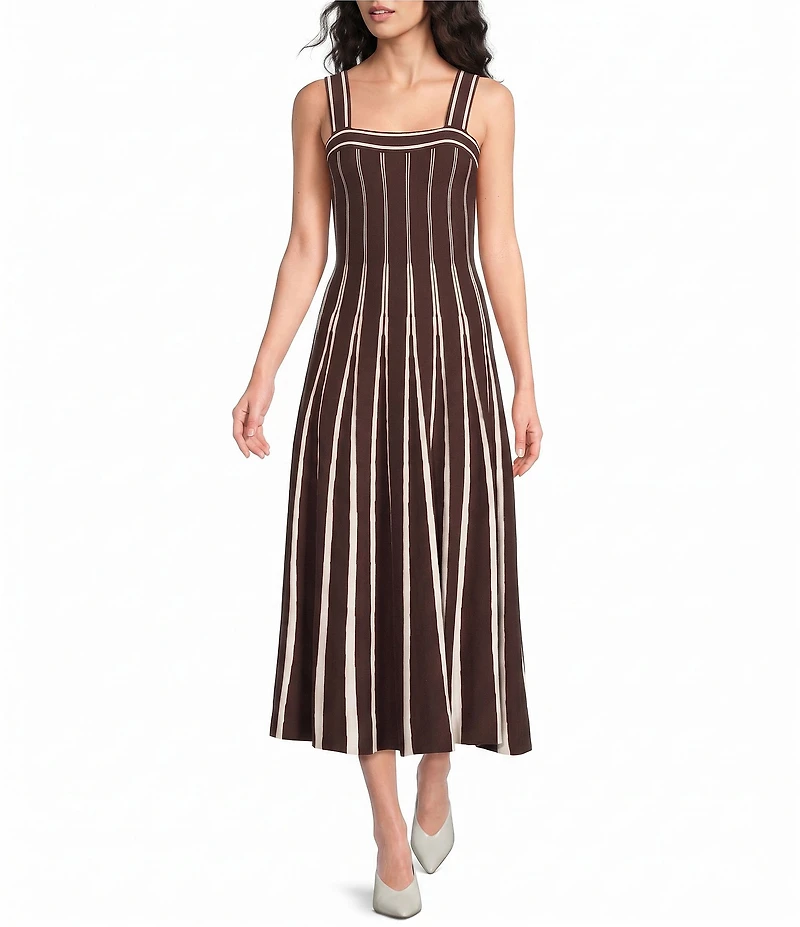 ASTR The Label Marlen Striped Square Neck Sleeveless Knit Midi Dress