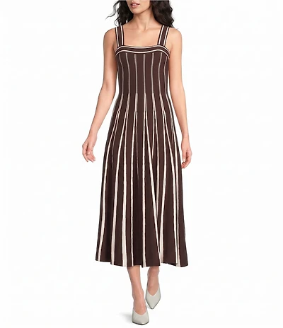 ASTR The Label Marlen Striped Square Neck Sleeveless Knit Midi Dress
