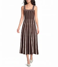 ASTR The Label Marlen Striped Square Neck Sleeveless Knit Midi Dress