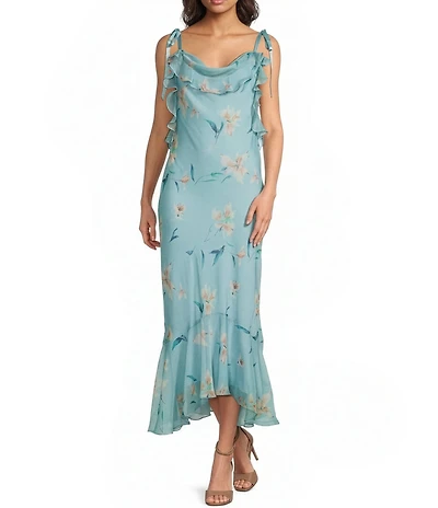 ASTR the Label Nissa Floral Print Scoop Neckline Sleeveless Ruffle Slip Maxi Dress