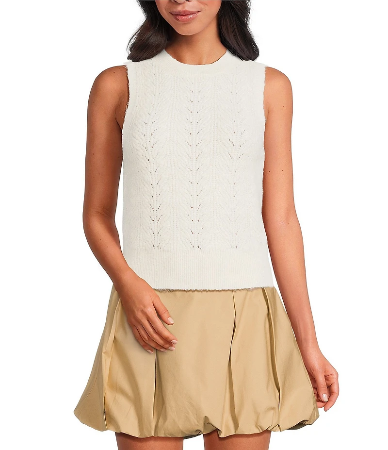 ASTR The Label Pernille Crew Neck Sleeveless Cable Knit Sweater Tank
