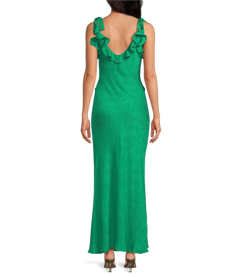 ASTR the Label Sorbae Ruffle V-Neck Sleeveless Side Slit Maxi Dress