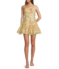 ASTR the Label Tazia Floral Print Sweetheart Neckline Sleeveless Mini Dress