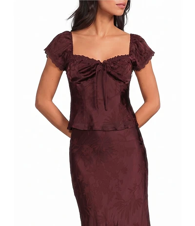 ASTR the Label Vanessa Floral Satin Sweetheart Neck Cap Sleeve Coordinating Top