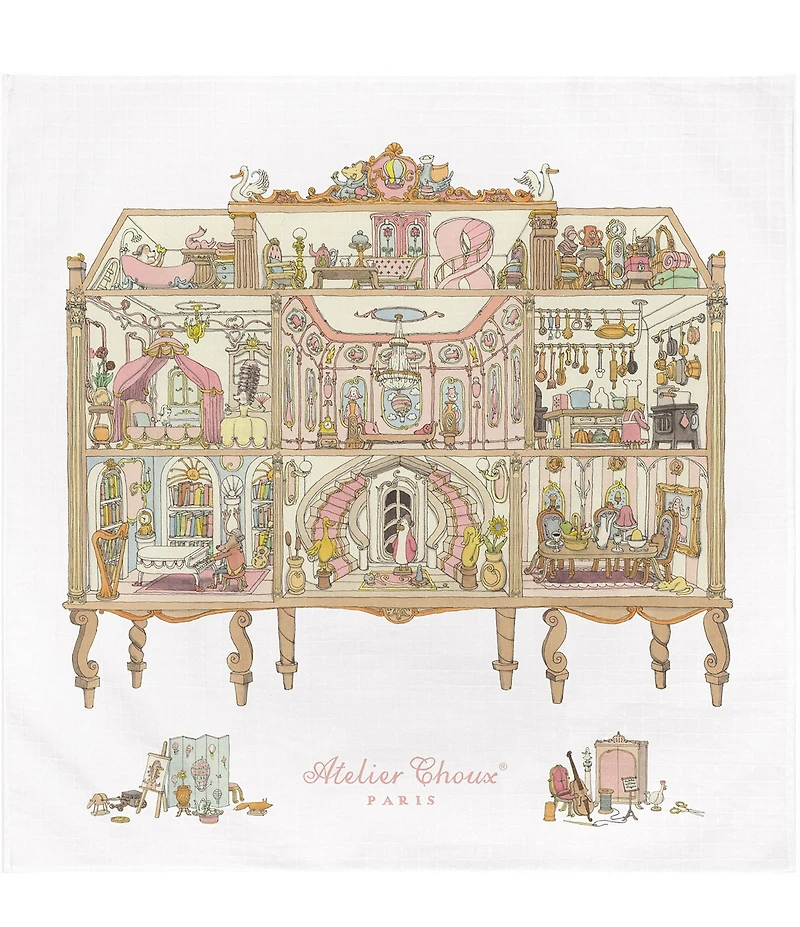 Atelier Choux Paris Organic Cotton Baby Dollhouse Swaddle Blanket with Gift Box