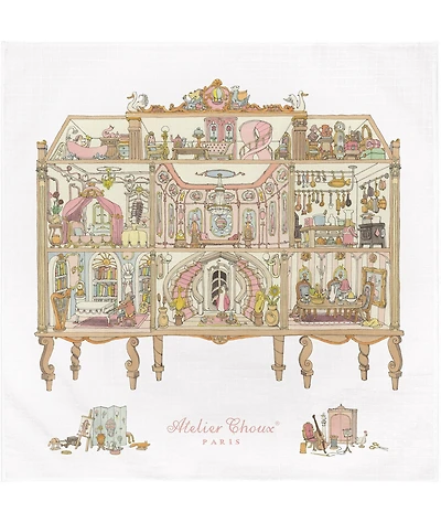 Atelier Choux Paris Organic Cotton Baby Dollhouse Swaddle Blanket with Gift Box
