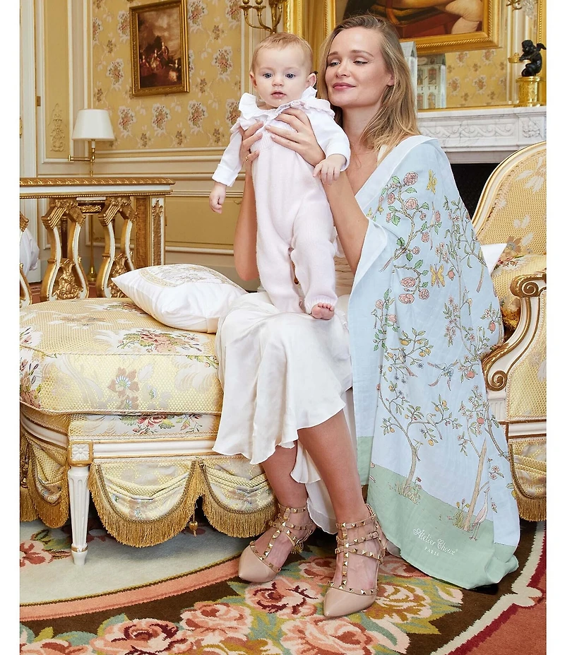 Atelier Choux Paris Baby Organic Cotton In Bloom Swaddle Blanket with Gift Box