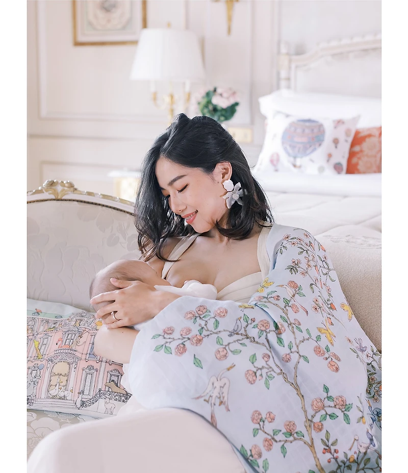 Atelier Choux Paris Baby Organic Cotton In Bloom Swaddle Blanket with Gift Box