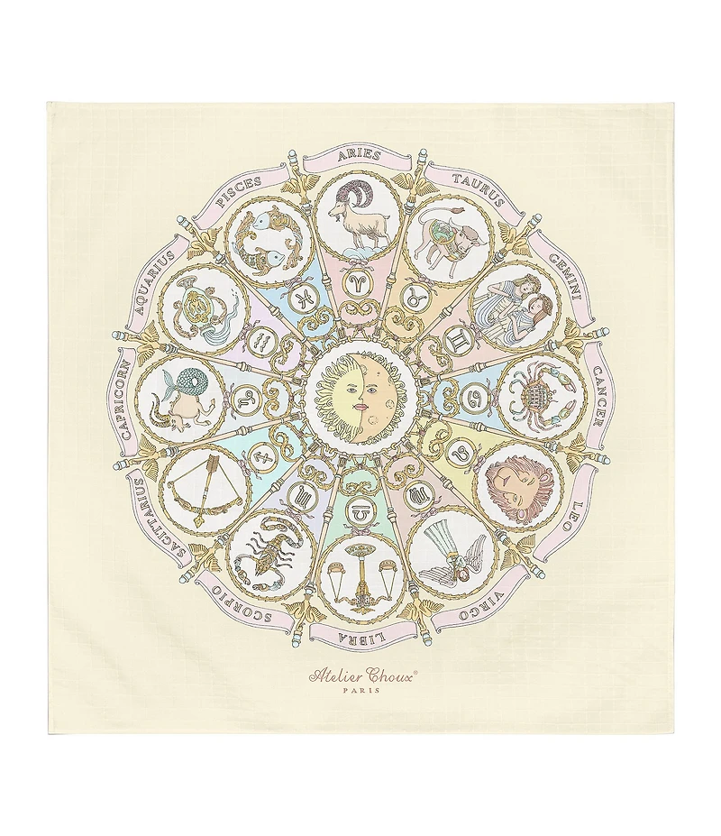 Atelier Choux Paris Baby Organic Cotton Zodiac Carre Swaddle Blanket with Gift Box