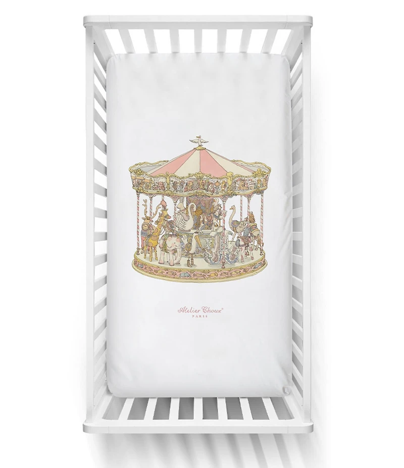 Atelier Choux Paris Baby Satin Carousel Fitted Crib Sheets
