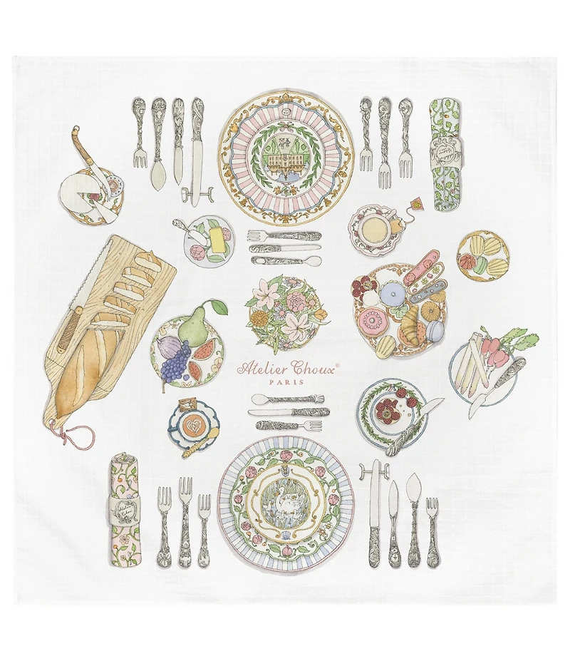Atelier Choux Paris Bon Appetit Organic Cotton Swaddle & Bib with Gift Box Set