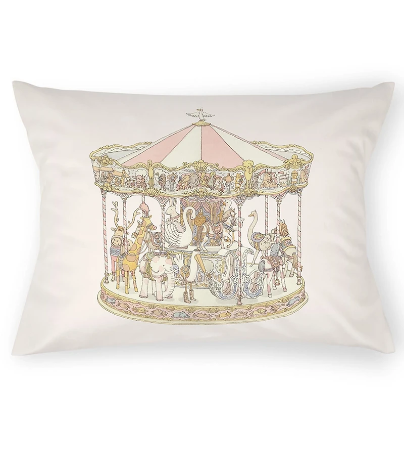 Atelier Choux Paris Satin Pink Carousel Print Decorative Nursery Pillow