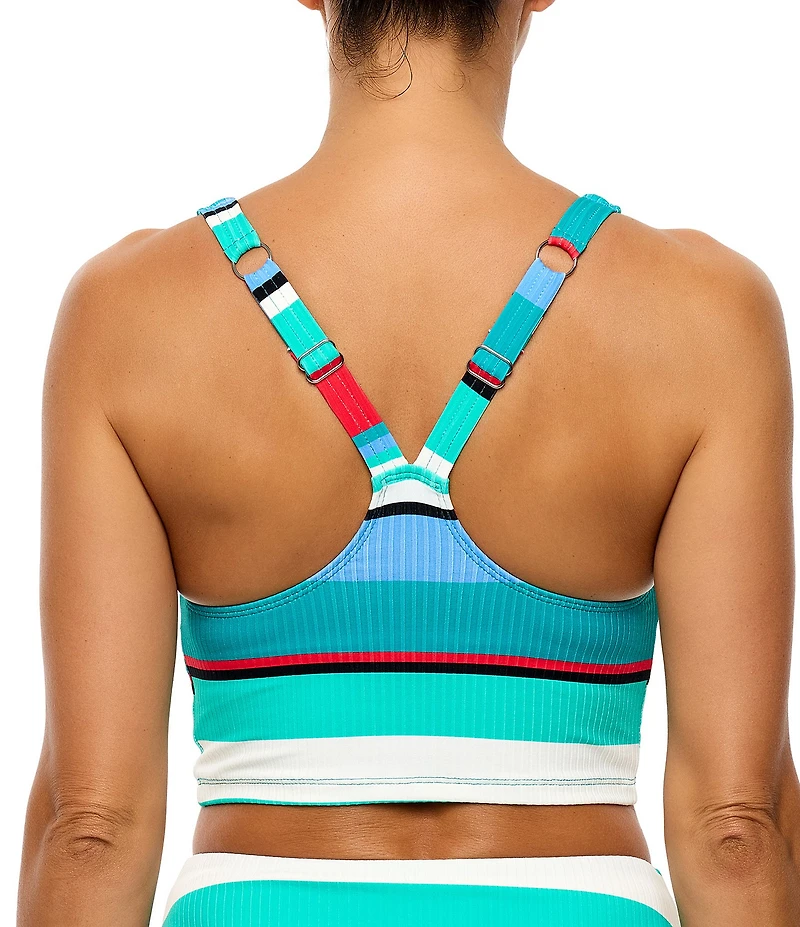 Athena Big Island Stripe Racerback Cropped Swim Top