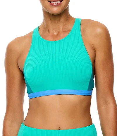 Athena Into The Groove Colorblock High Neck Bralette Cropped Swim Top