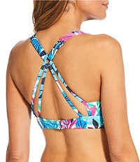 Athena Next by Athena Leaf Print V-Neck X-Back 25 Minute Sports Bra Swim Top