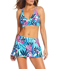 Athena Next by Athena Leaf Print V-Neck X-Back 25 Minute Sports Bra Swim Top