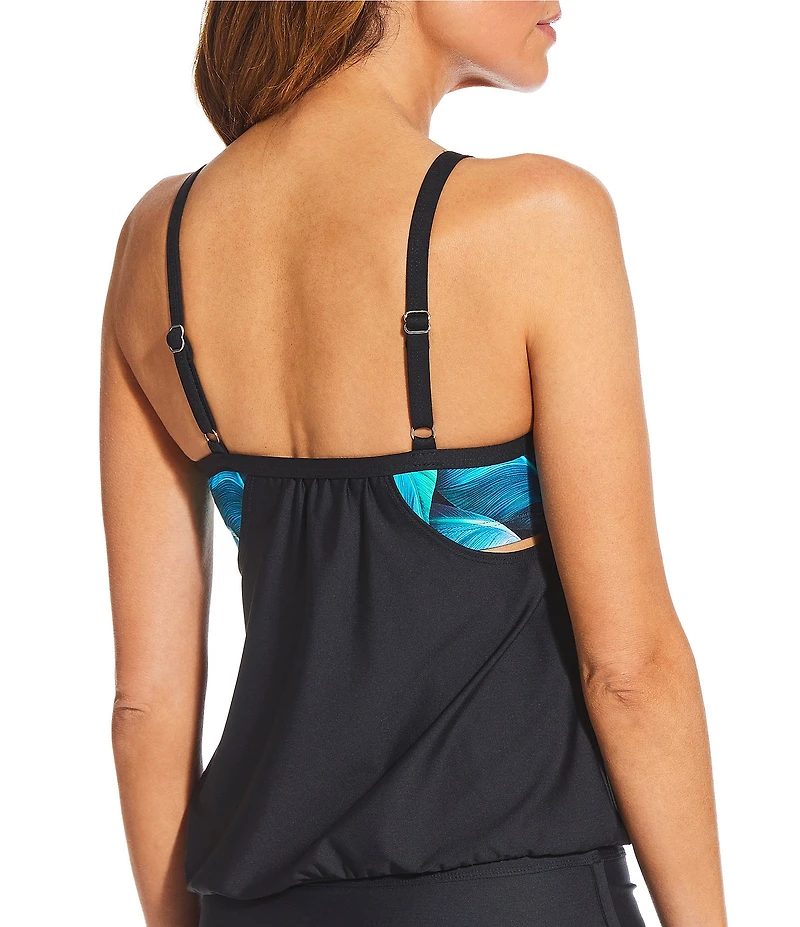 Athena Next by Athena Curacao Palm Leaf Scoop Neck D-Cup Bra Tankini Swim Top