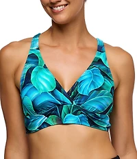 Athena Next by Athena Curacao Palm Leaf V-Neck D-Cup Bra Size X-Back 25 Minute Sports Bra Swim Top