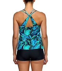 Athena Next by Athena Curacao Palm Leaf V-Neck Double Strap Cut-Out Tankini Swim Top
