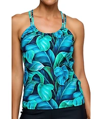 Athena Next by Athena Curacao Palm Leaf V-Neck Double Strap Cut-Out Tankini Swim Top