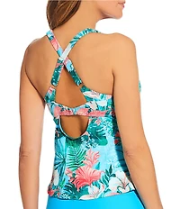 Athena Next by Athena Tropical Print V-Neck Cross Back Adjustable Straps Tankini Swim Top