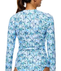 Athena Oasis Detox Tropical Print Long Sleeve Zip Front Surf Rashguard Swim Cover-Up
