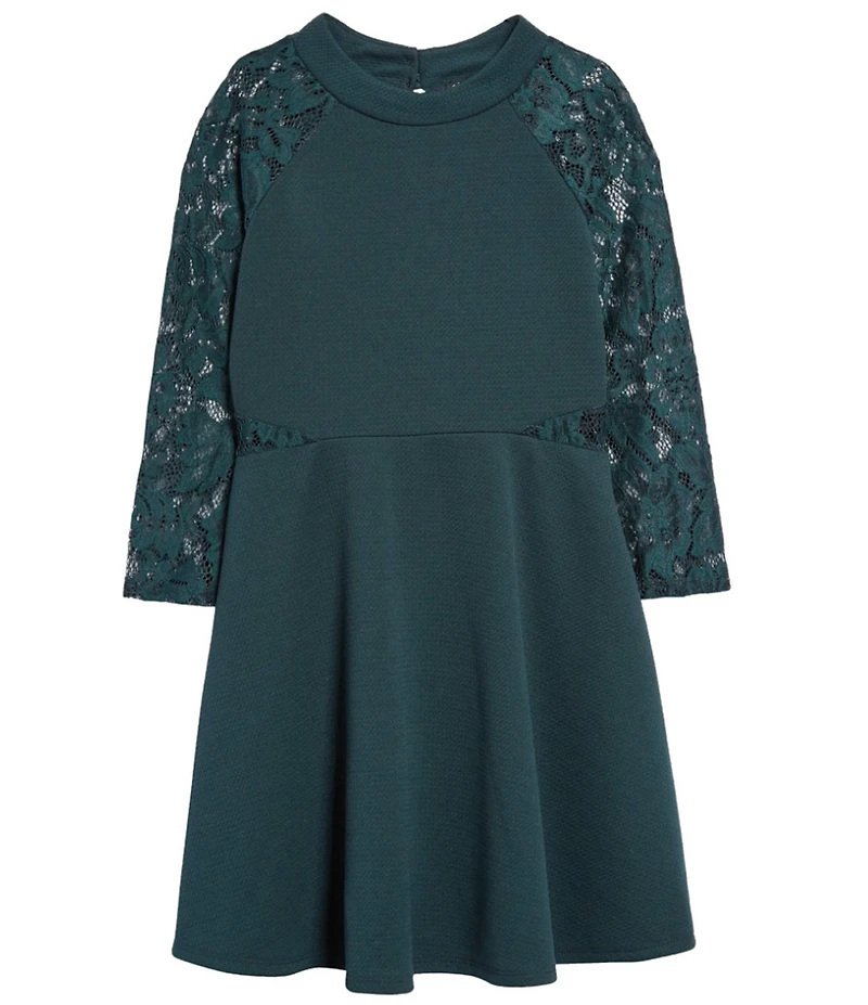 Ava & Yelly Big Girls Lace Sleeve Ponte Fit-And-Flare Dress