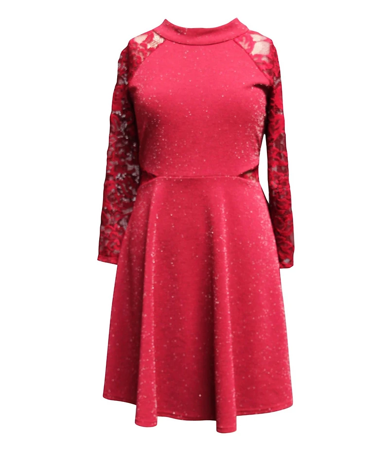 Ava & Yelly Big Girls Lace Sleeve Ponte Fit-And-Flare Dress