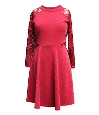 Ava & Yelly Big Girls Lace Sleeve Ponte Fit-And-Flare Dress