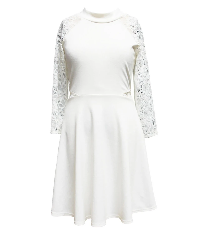 Ava & Yelly Big Girls Lace Sleeve Ponte Fit-And-Flare Dress