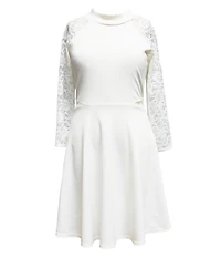 Ava & Yelly Big Girls Lace Sleeve Ponte Fit-And-Flare Dress