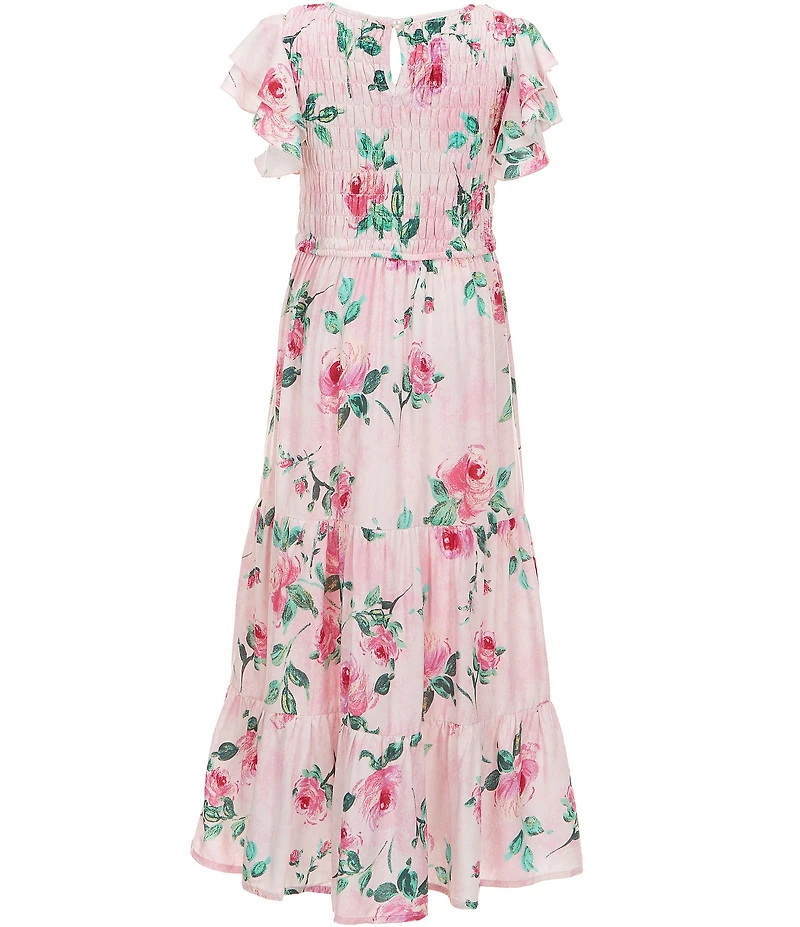 Ava & Yelly Big Girls 7-16 Ruffle Sleeve Floral Printed Chiffon Long Dress