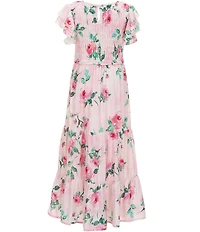 Ava & Yelly Big Girls 7-16 Ruffle Sleeve Floral Printed Chiffon Long Dress