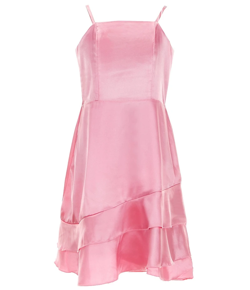 Ava & Yelly Big Girls Sleeveless Asymmetrical-Skirted Satin Dress