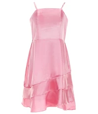Ava & Yelly Big Girls Sleeveless Asymmetrical-Skirted Satin Dress