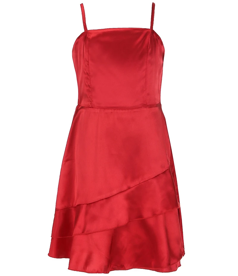 Ava & Yelly Big Girls Sleeveless Asymmetrical-Skirted Satin Dress