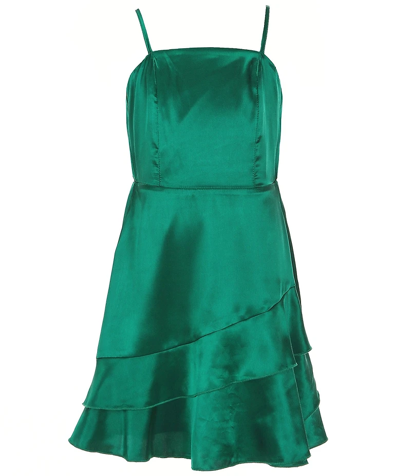 Ava & Yelly Big Girls Sleeveless Asymmetrical-Skirted Satin Dress
