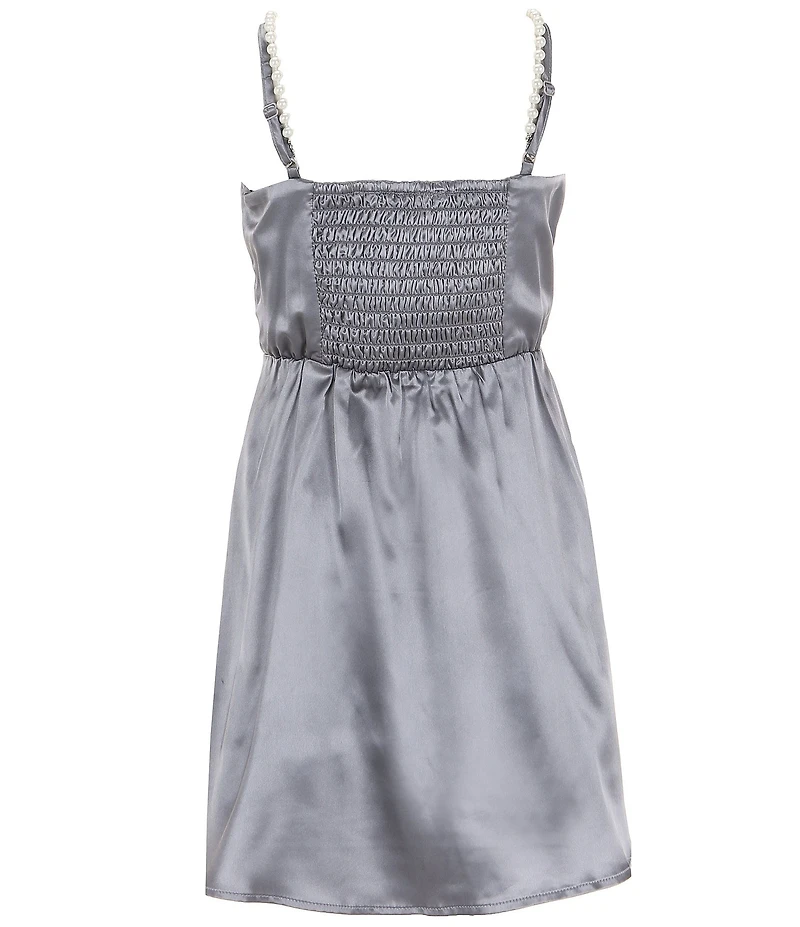 Ava & Yelly Big Girls Sleeveless Pearl Strap Asymmetrical-Skirted Satin Dress