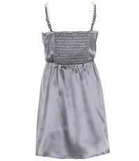Ava & Yelly Big Girls Sleeveless Pearl Strap Asymmetrical-Skirted Satin Dress