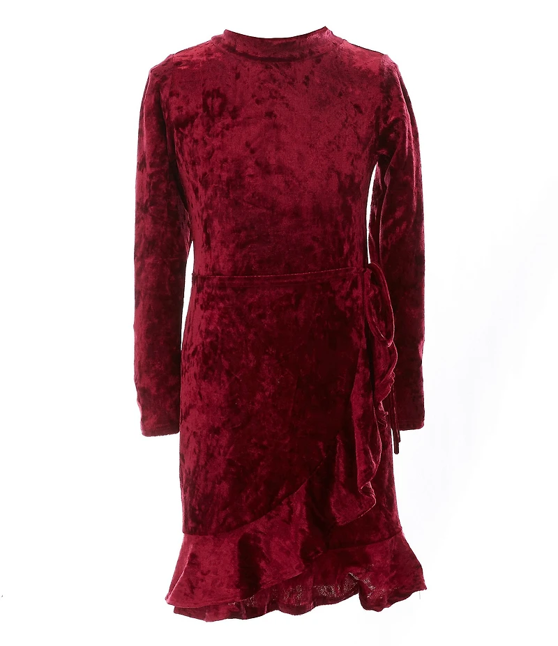 Ava & Yelly Big Girls Crushed Velvet Mock Neck Long Sleeve Wrap Dress