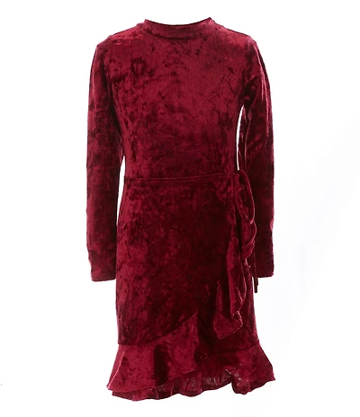 Ava & Yelly Big Girls Crushed Velvet Mock Neck Long Sleeve Wrap Dress