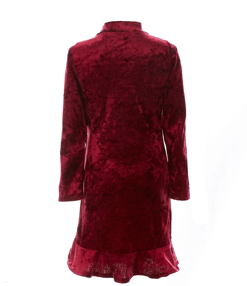 Ava & Yelly Big Girls Crushed Velvet Mock Neck Long Sleeve Wrap Dress