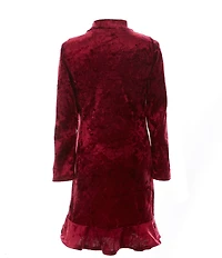 Ava & Yelly Big Girls Crushed Velvet Mock Neck Long Sleeve Wrap Dress
