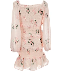 Ava & Yelly Big Girls Floral Print Long Sleeves Smock Clip Dot Ruffle Hem Dress